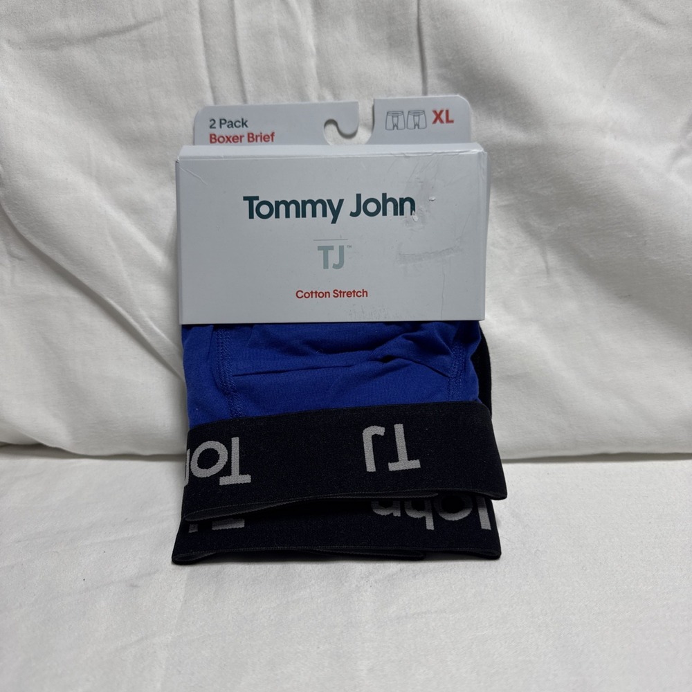 NEW 2 PACK MENS TOMMY JOHN COTTON STRETCH BOXER BRIEF 4" INSEAM XL BLK&BLUE